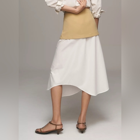 Maeve Anthropologie Unique Women's Layered Shirttail Midi Skirt, Tan & White - Picture 3 of 9